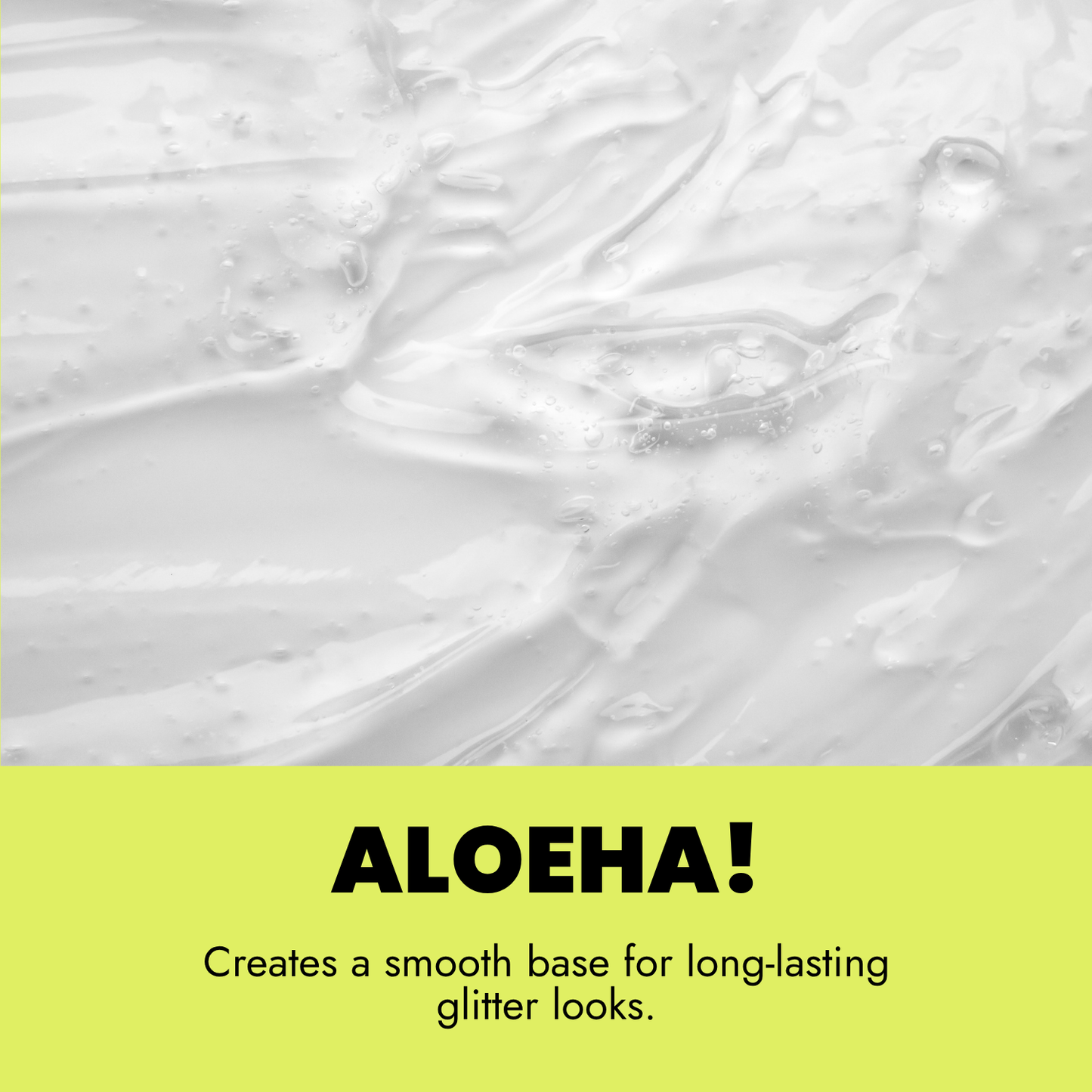 Text 'ALOEA!' on a yellow background with a gray textured background