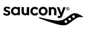 Saucony brand logo in black on a white background, with the wordmark and a stylized bird graphic.