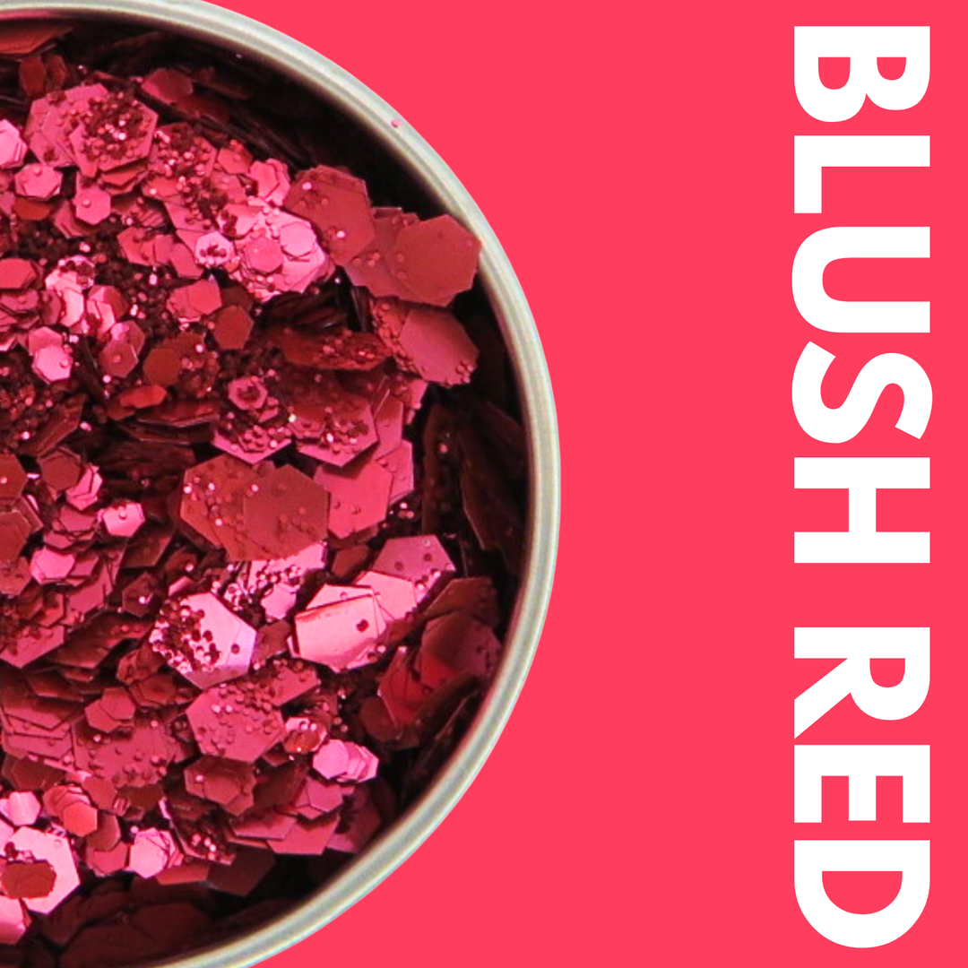Blush Red Glitter Blend in a Luminosity Glitter pot and packaging box