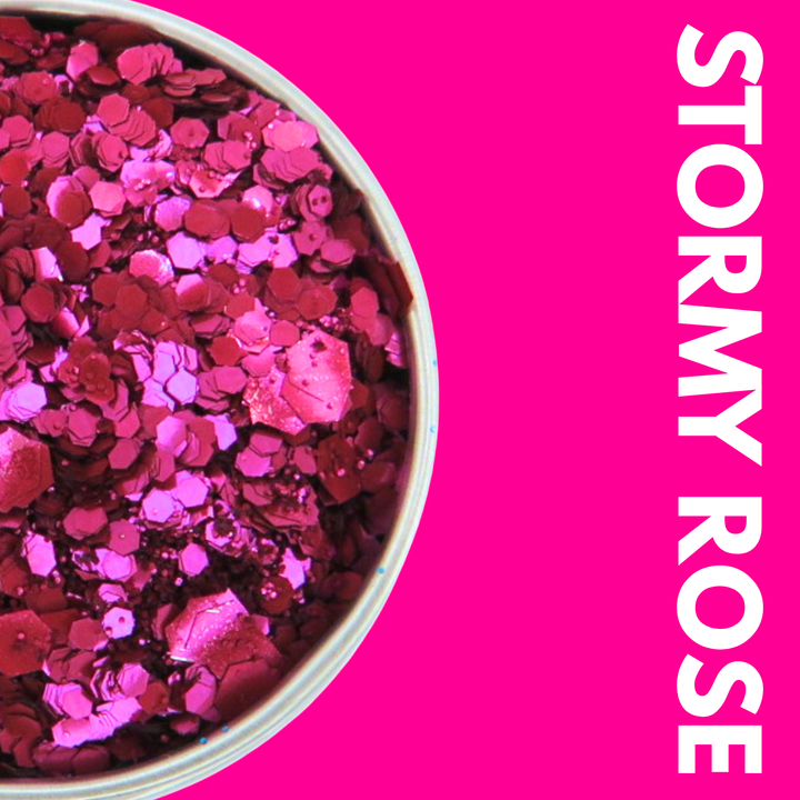 Stormy Rose Glitter Blend in a Luminosity Glitter pot and packaging box
