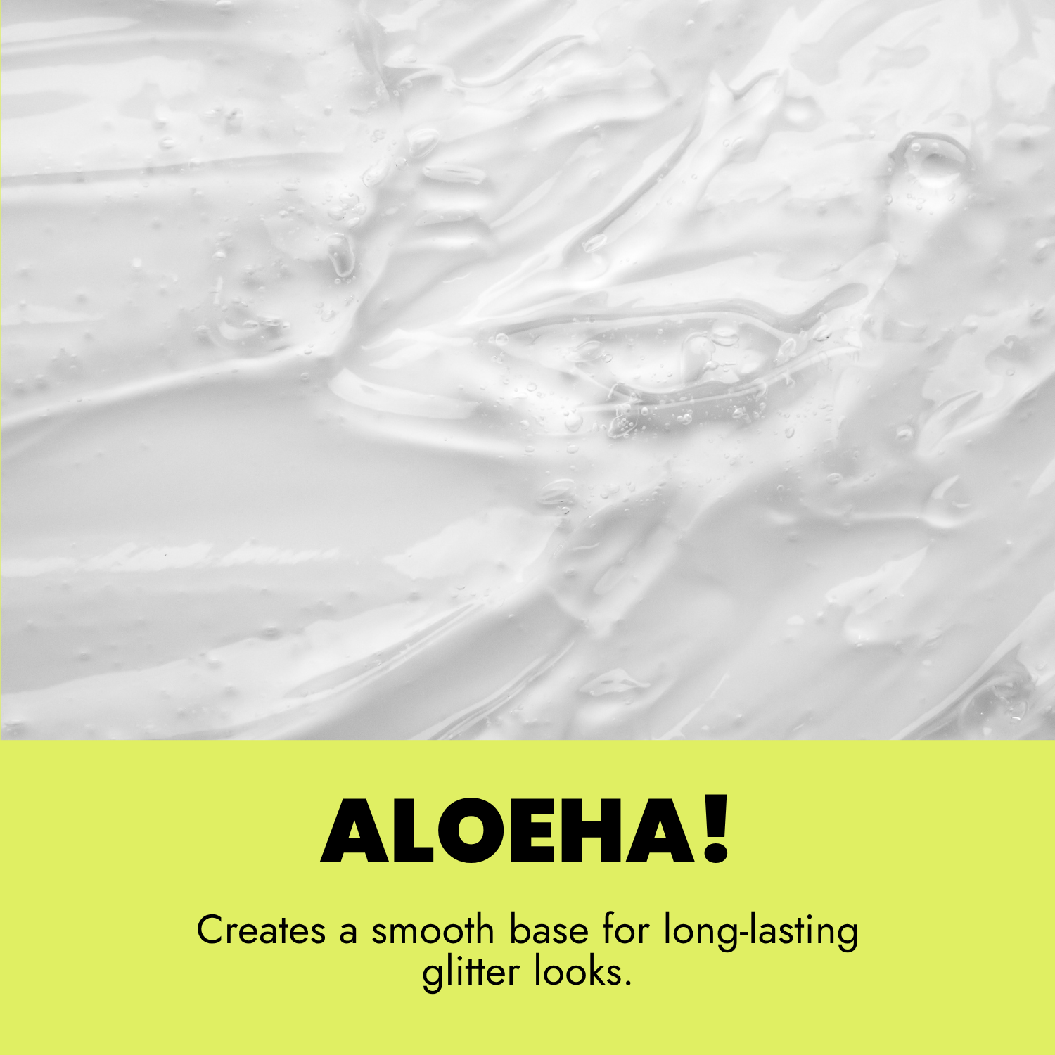 Text 'ALOEA!' on a yellow background with a gray textured background