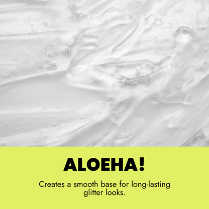 Text 'ALOEA!' on a yellow background with a gray textured background