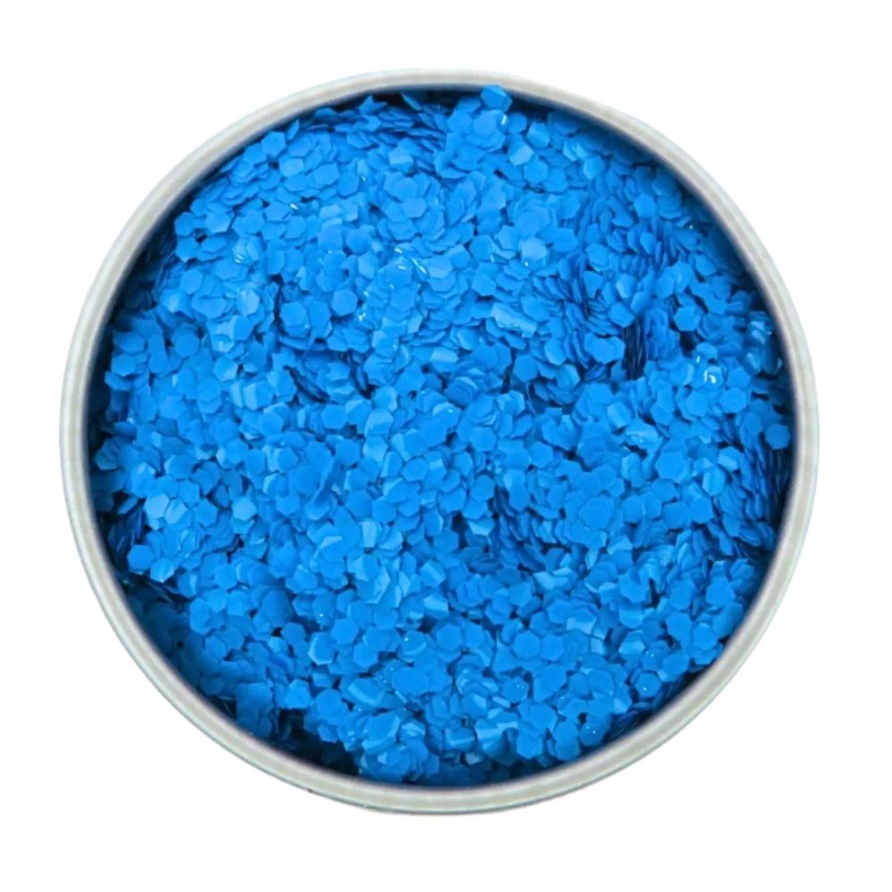 Close-up of Bubblegum Blue Opaque Chunky Glitter, biodegradable cosmetic glitter by Luminosity Glitter