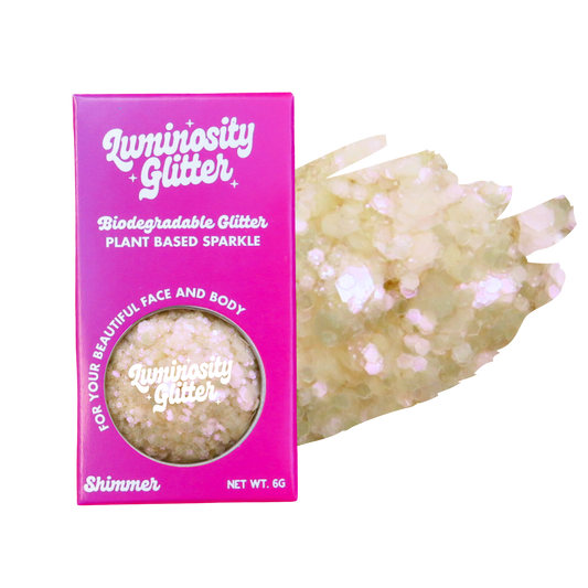 Luminosity Glitter packaging with a sample of glitter on a white background