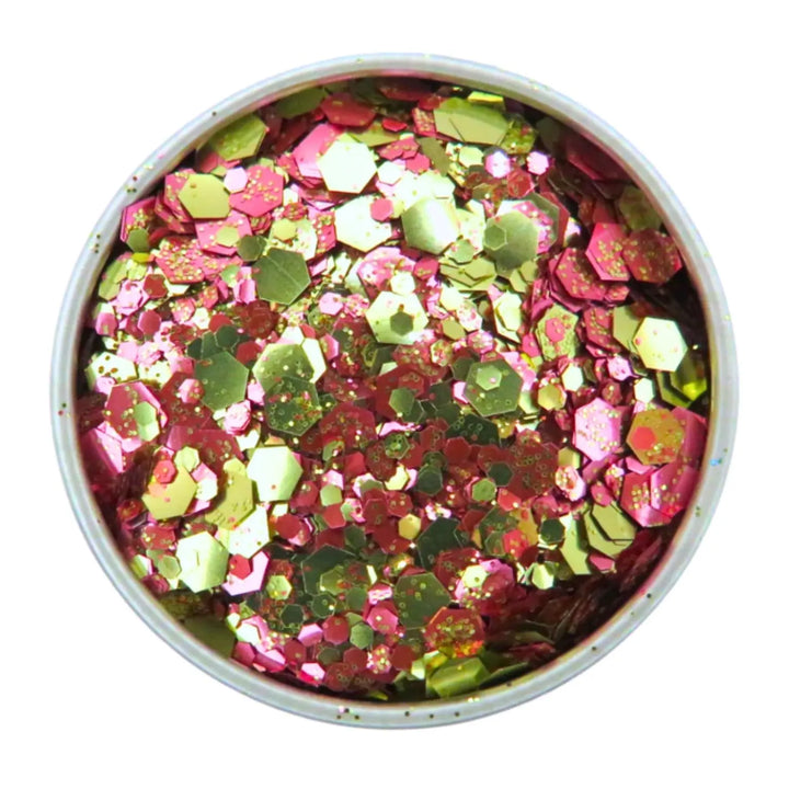 Close-up of Champagne Festival Glitter Mix, biodegradable cosmetic glitter by Luminosity Glitter