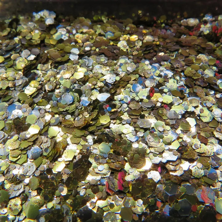 Cleopatra glitter mix of gold, rose gold and silver vegan-friendly biodegradable cosmetic glitter for face, body, hair and nails
