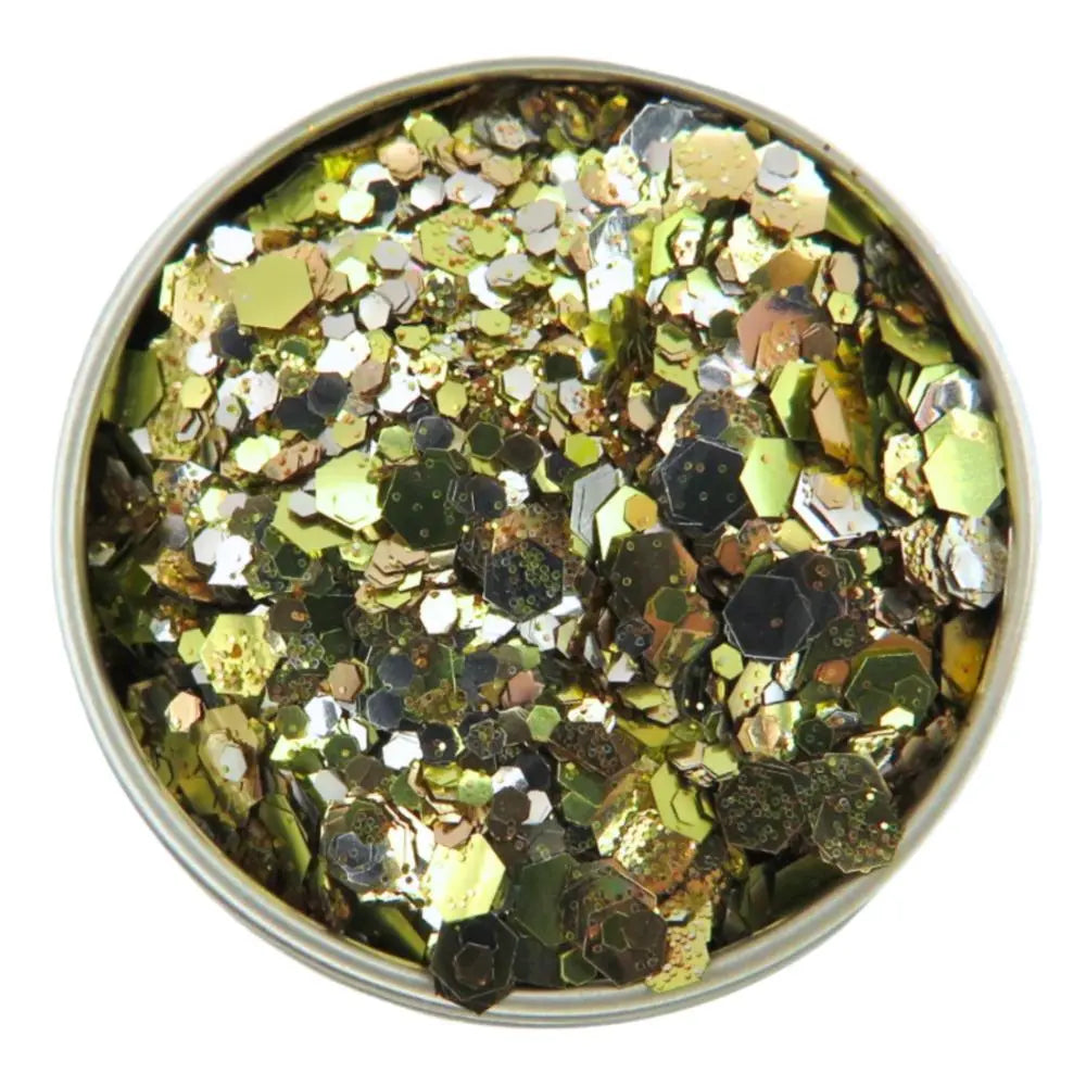 Close-up of Cleopatra Festival Glitter Mix, biodegradable cosmetic glitter by Luminosity Glitter
