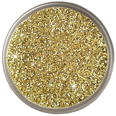 Close-up of gold craft glitter with a sparkling metallic finish.