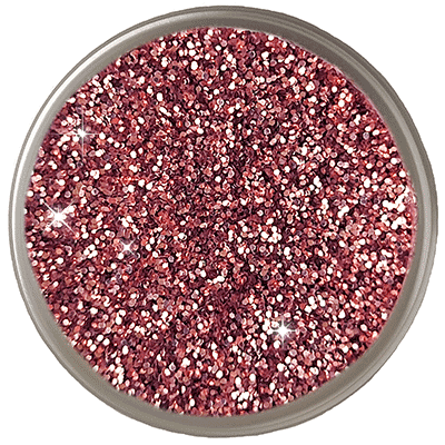 Close-up of dusty rose-pink craft glitter with a sparkling metallic finish.