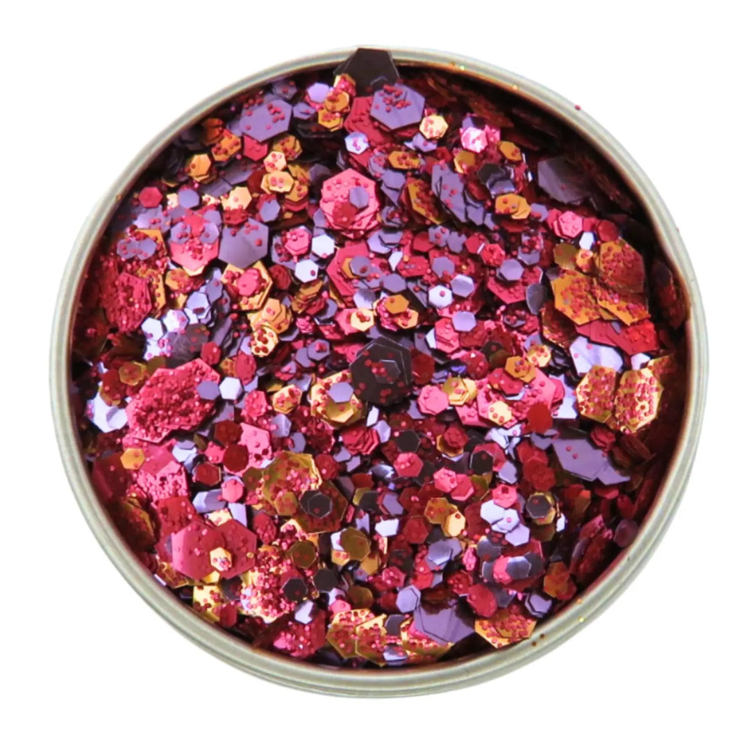 Close-up of Firecracker Festival Glitter Mix, biodegradable cosmetic glitter by Luminosity Glitter