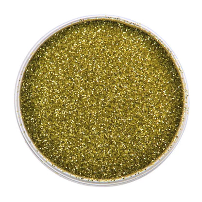 Gold fine christmas eco friendly glitter in a round aluminium pot.