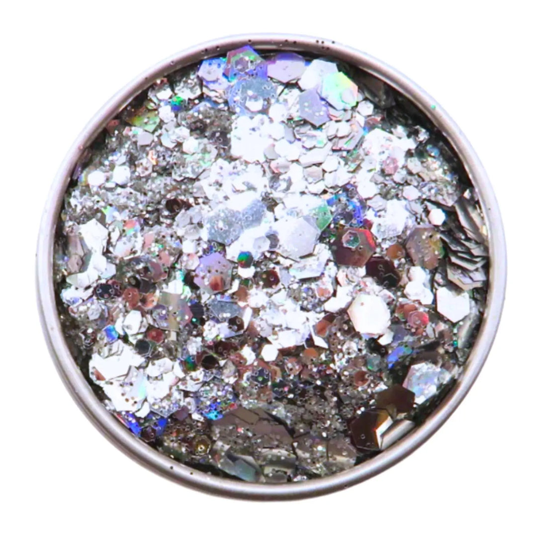 Close-up of Kaleidoscope Holographic Glitter Mix, biodegradable cosmetic glitter by Luminosity Glitter