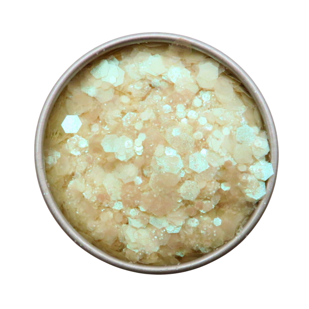 a cool mint glitter blend in a round tin