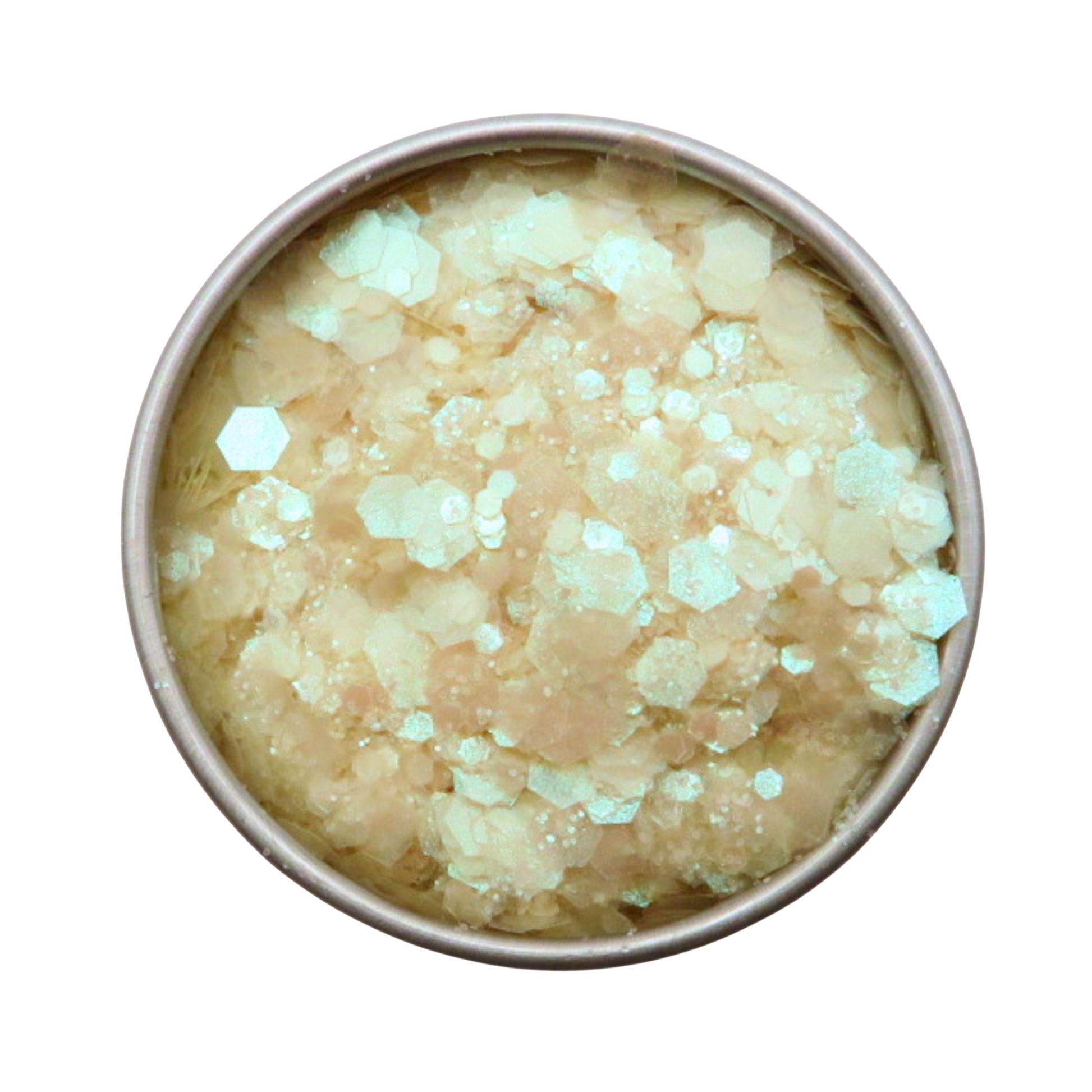a cool mint glitter blend in a round tin