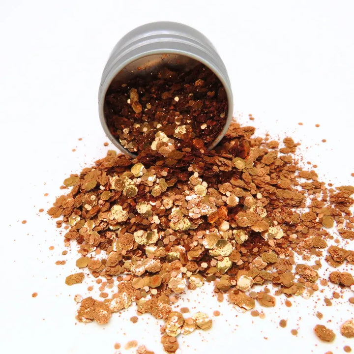Orange fizz biodegradable glitter blend by Luminosity Glitter. An eco friendly, cosmetic grade glitter blend.