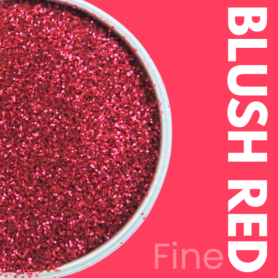 Close-up of blush red glitter in a container with &