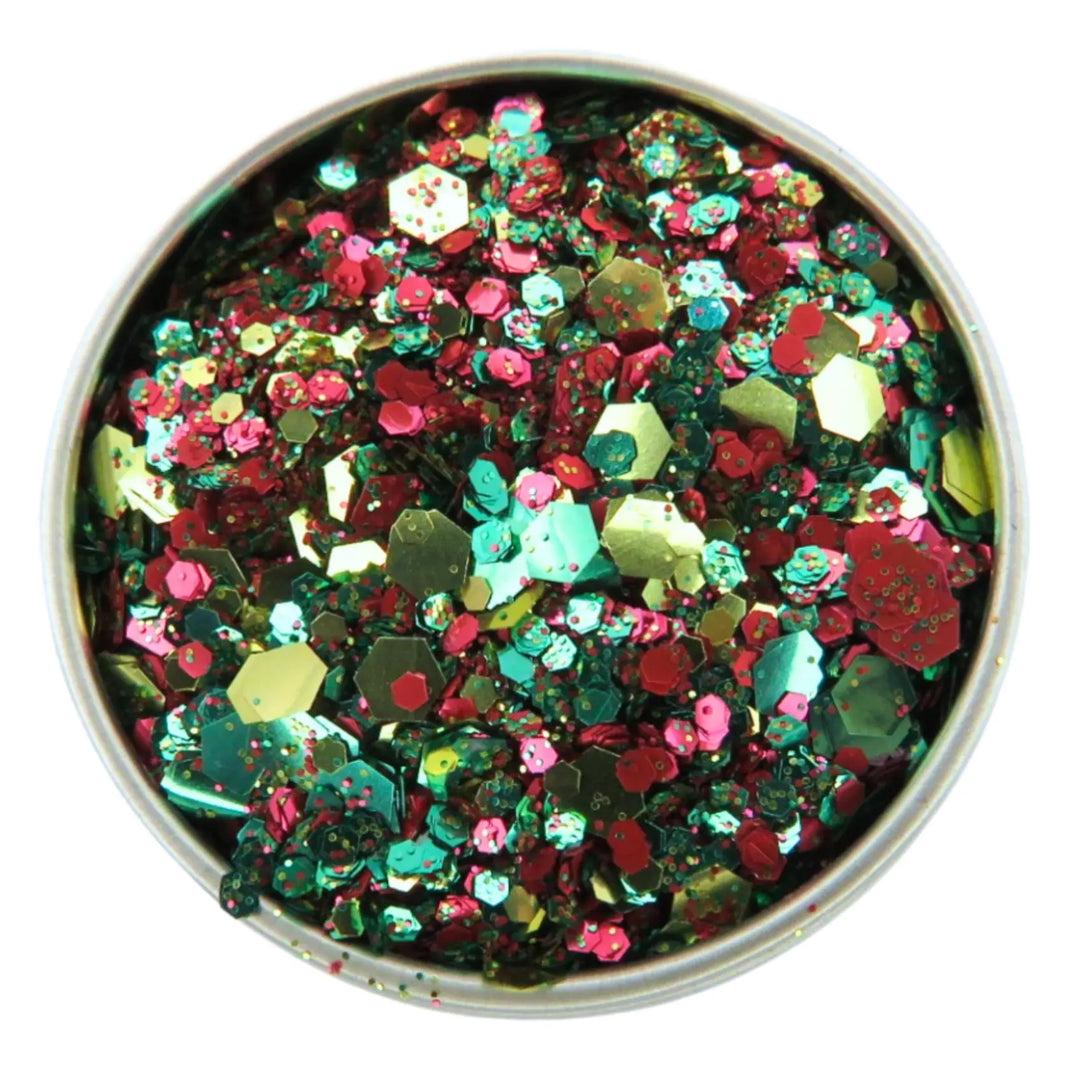 Close-up of Reggae River Festival Glitter Mix, biodegradable cosmetic glitter by Luminosity Glitter