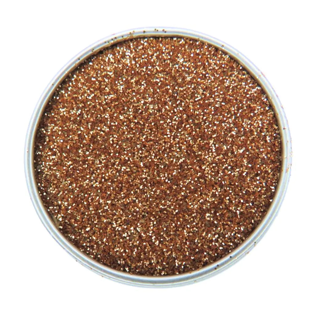 Rose gold fine eco friendly glitter for warm or festive glitter makeup look.