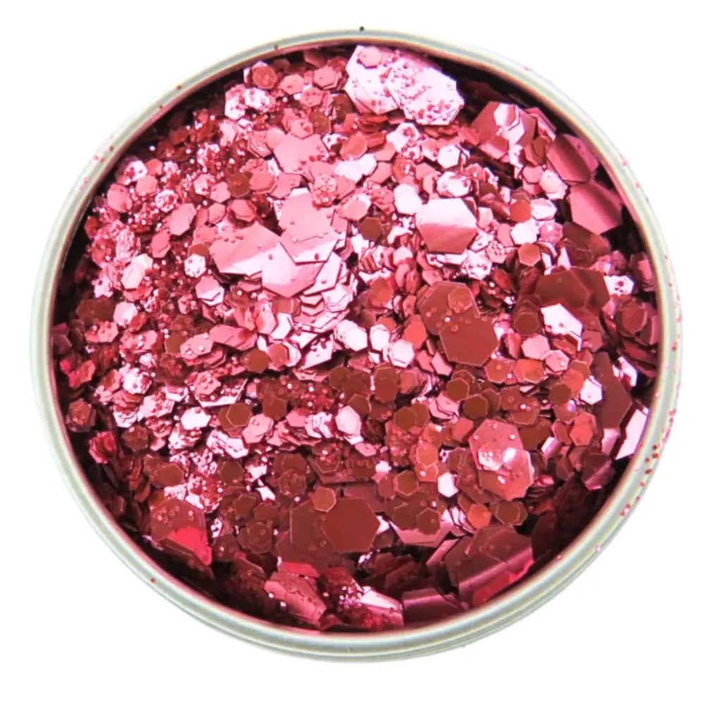 Close-up of Rose Pink Glitter Blend, biodegradable cosmetic glitter by Luminosity Glitter