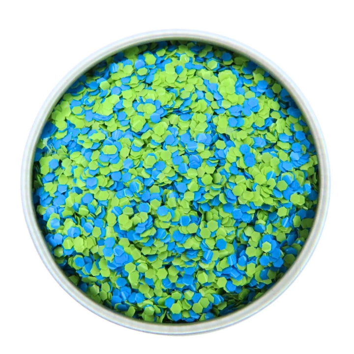 Close-up of Sea Turtle Opaque Chunky Glitter Mix, biodegradable cosmetic glitter by Luminosity Glitter