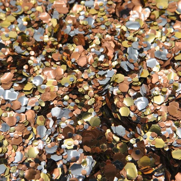 Sunset Shimmer glitter mix of gold, silver and orange biodegradable glitter