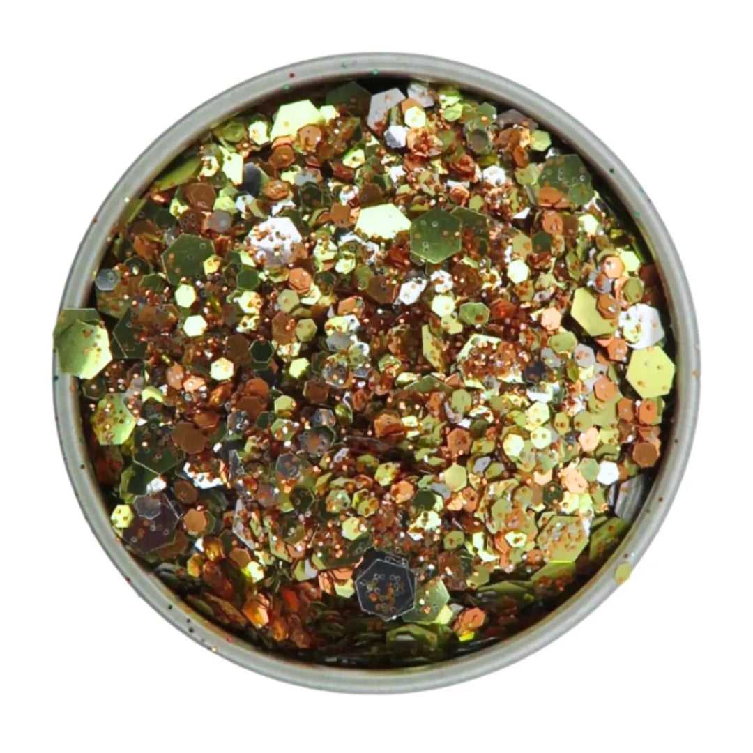 Close-up of Sunset Shimmer Festival Glitter Mix, biodegradable cosmetic glitter by Luminosity Glitter