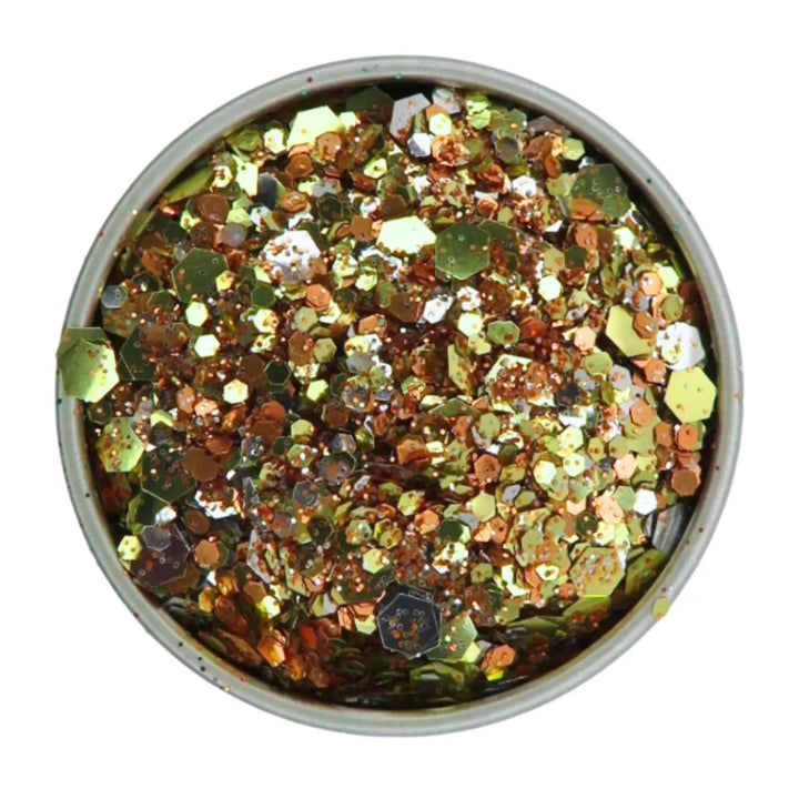 Close-up of Sunset Shimmer Festival Glitter Mix, biodegradable cosmetic glitter by Luminosity Glitter