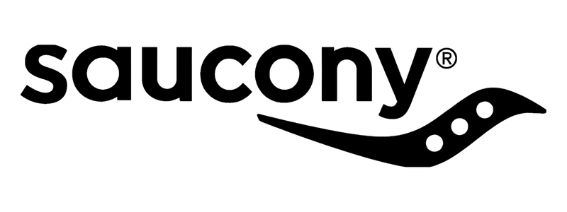Saucony brand logo in black on a white background, with the wordmark and a stylized bird graphic.