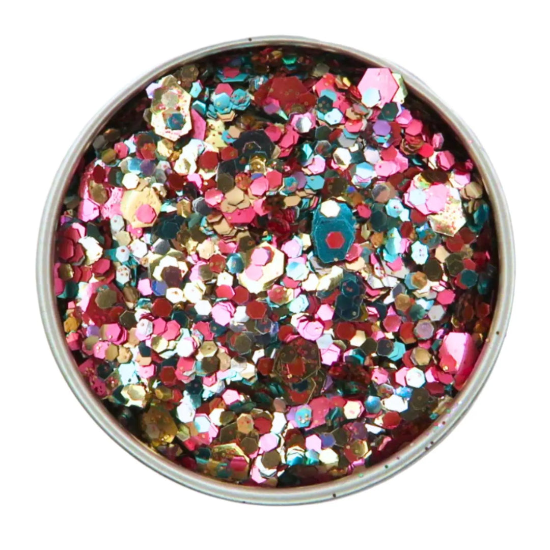 Close-up of Unicorn Festival Glitter Mix, biodegradable cosmetic glitter by Luminosity Glitter