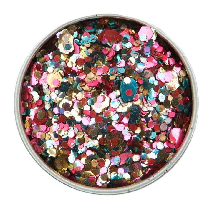 Close-up of Unicorn Festival Glitter Mix, biodegradable cosmetic glitter by Luminosity Glitter